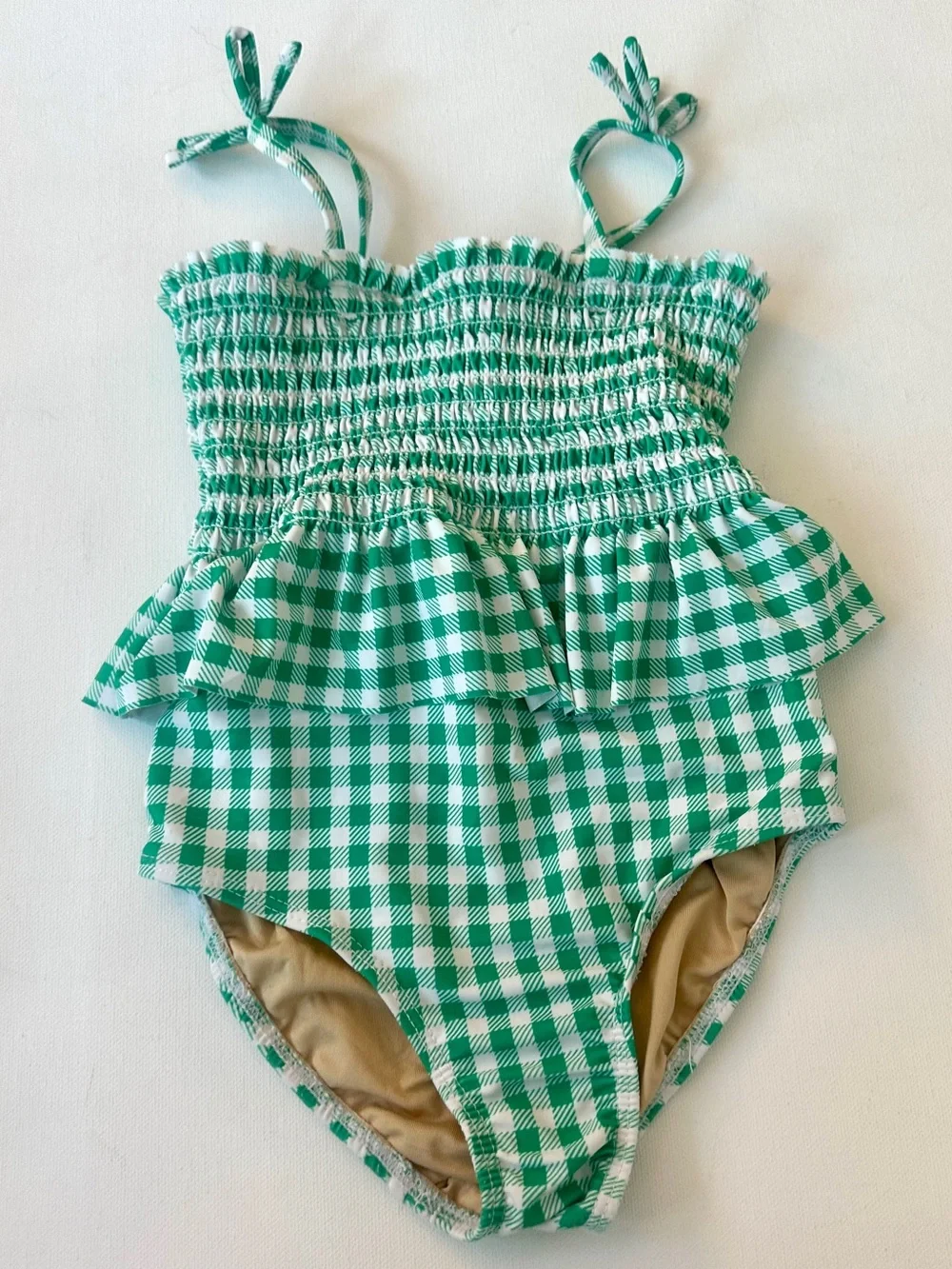 Old Navy girls' gingham one-piece swimsuit. smocked bodice. Size 4T.